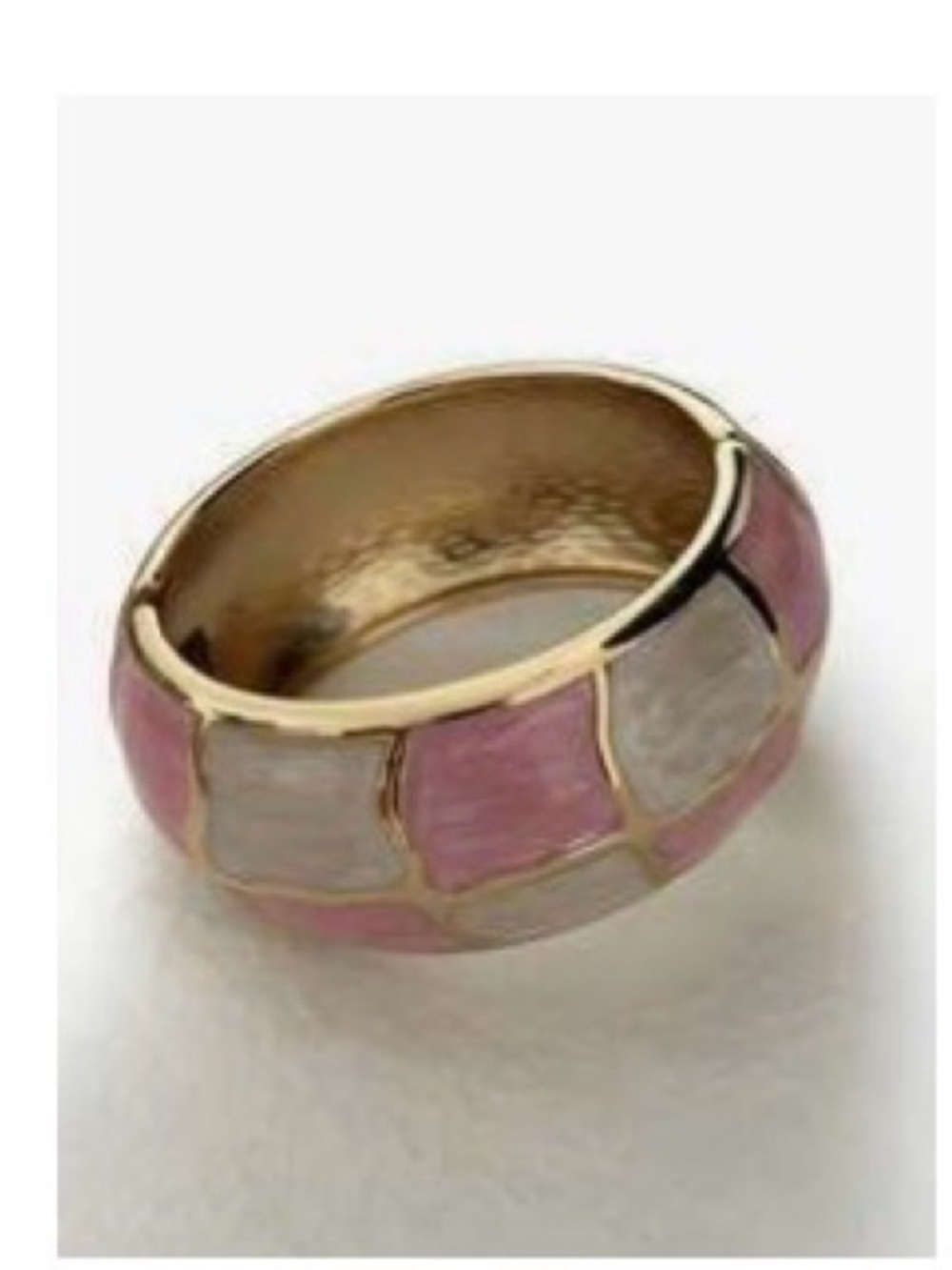 Gold-Tone Pink and Cream Enamel Dome Ring